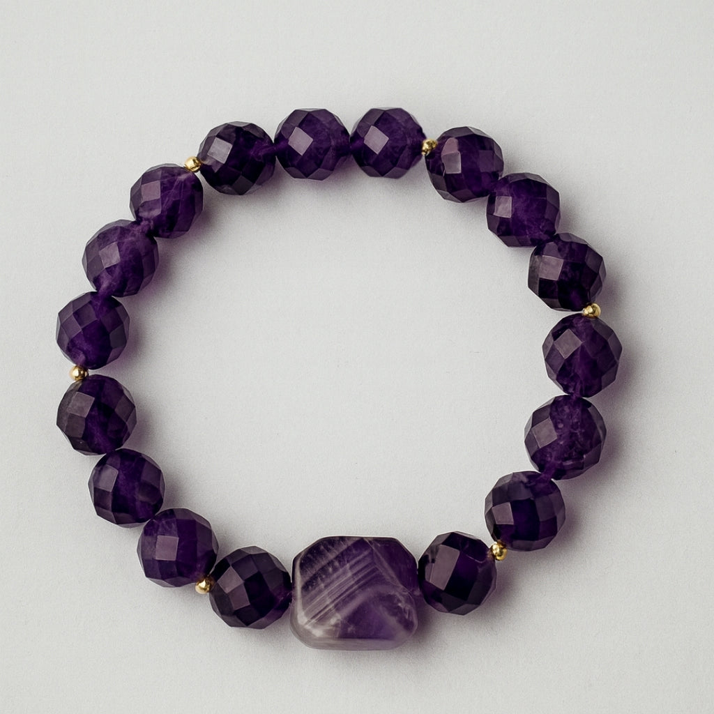 Amethyst Aurum Core Bracelet 10mm Faceted Natural Amethyst Gold Plated Jewelry