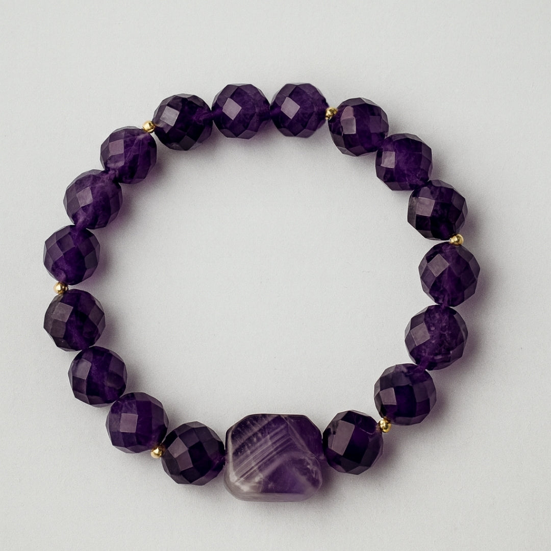 Amethyst Aurum Core Bracelet 10mm Faceted Natural Amethyst Gold Plated Jewelry