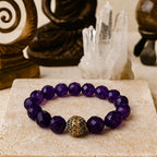 Amethyst Bracelet 10mm Faceted Natural Gemstone Spiritual Talisman Mystic Jewelry Tibetan Bead Energy Bracelet Handmade Gift for Her Alchemy