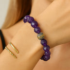 Amethyst Bracelet 10mm Faceted Natural Gemstone Spiritual Talisman Mystic Jewelry Tibetan Bead Energy Bracelet Handmade Gift for Her Alchemy