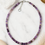 Amethyst Earth Frequency Necklace 5mm Faceted Cube Natural Gemstone