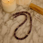 Amethyst Earth Frequency Necklace 5mm Faceted Cube Natural Gemstone
