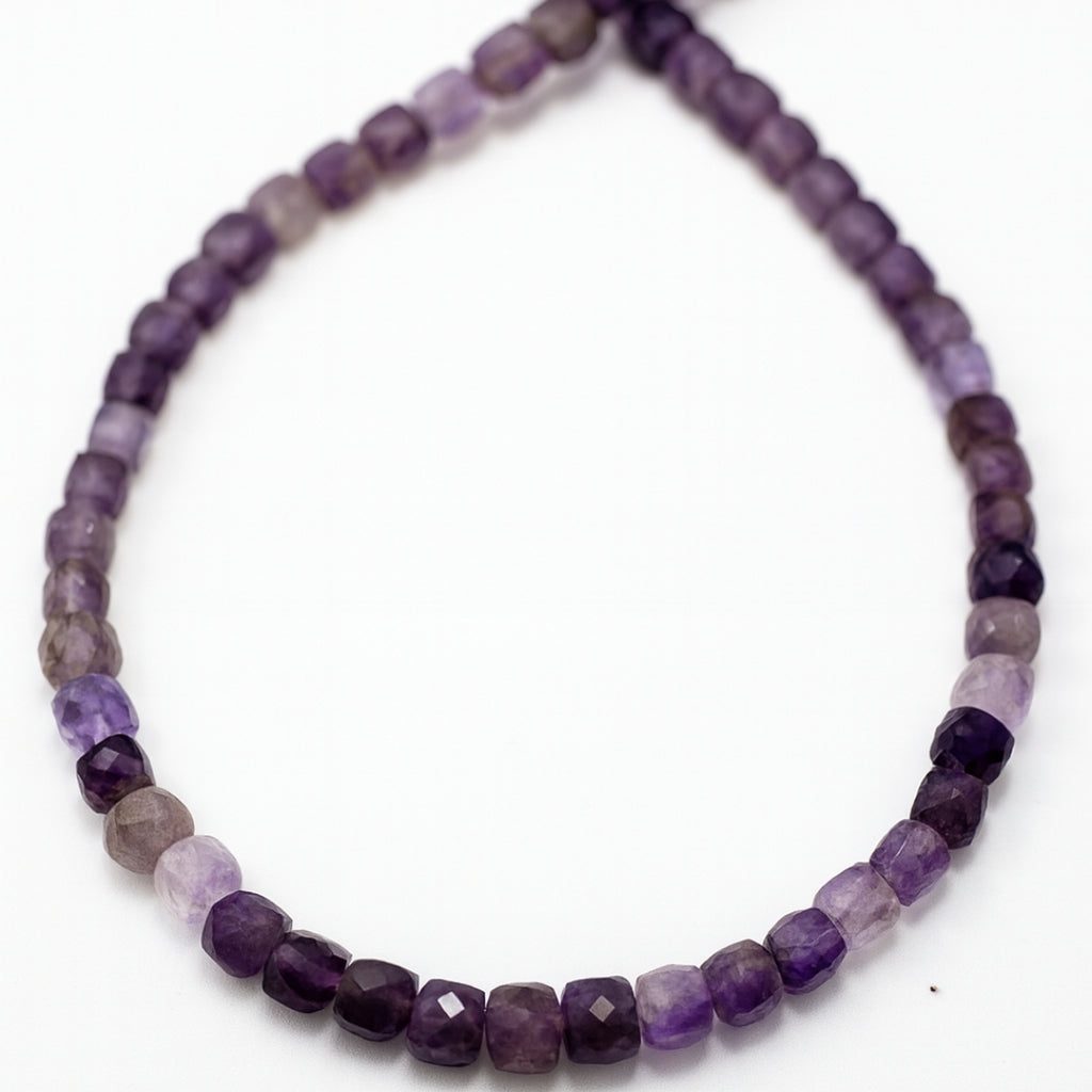 Amethyst Earth Frequency Necklace 5mm Faceted Cube Natural Gemstone