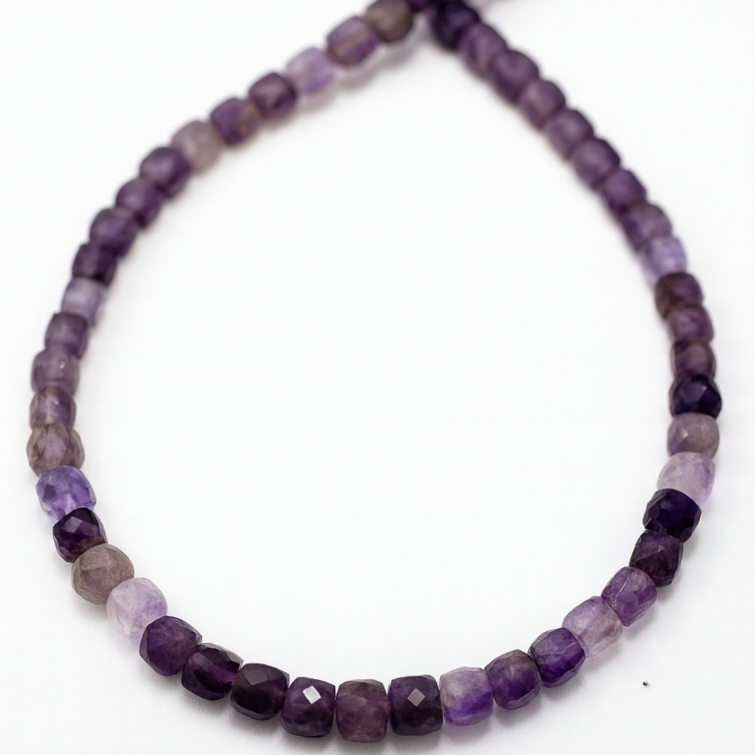 Amethyst Earth Frequency Necklace 5mm Faceted Cube Natural Gemstone