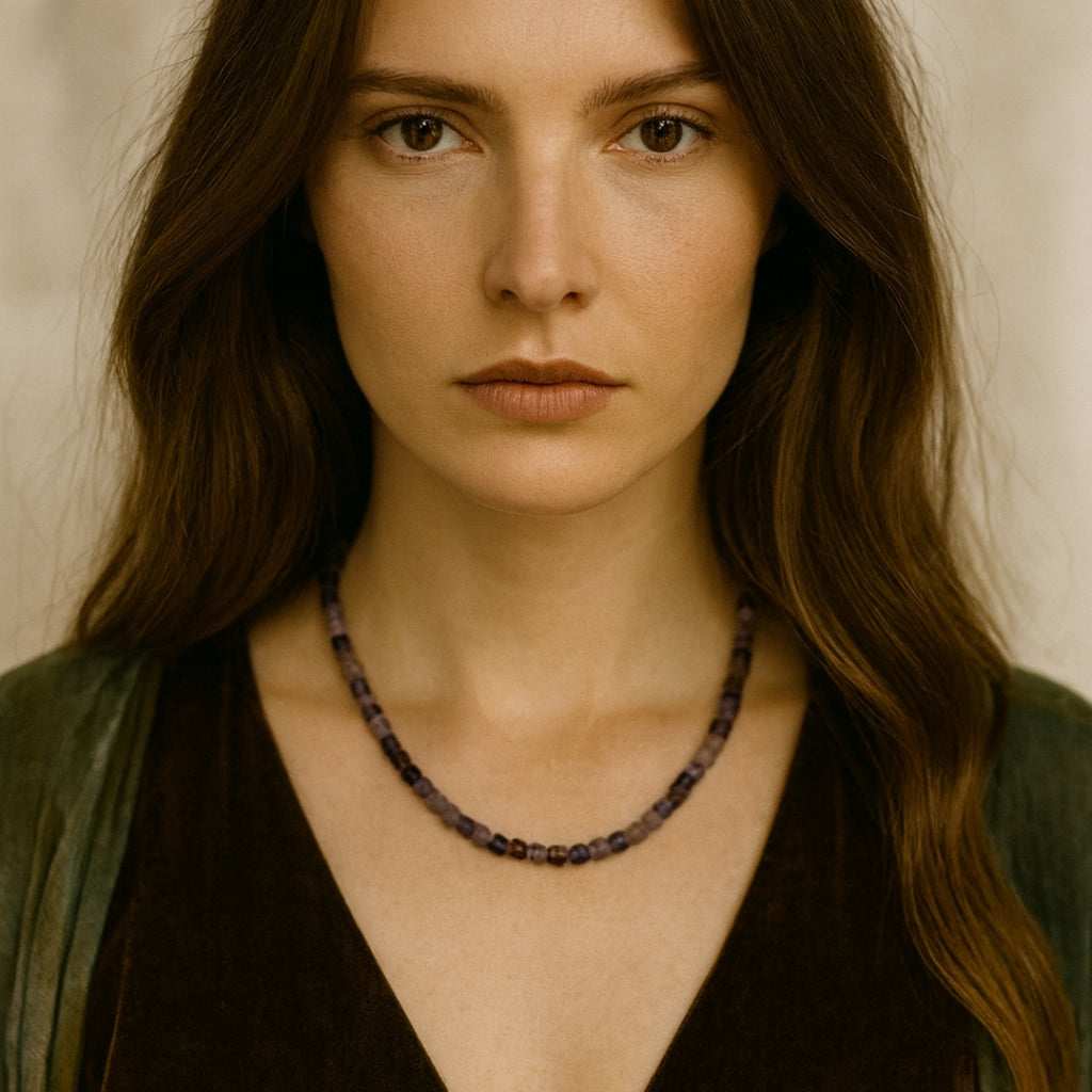 Amethyst Earth Frequency Necklace 5mm Faceted Cube Natural Gemstone