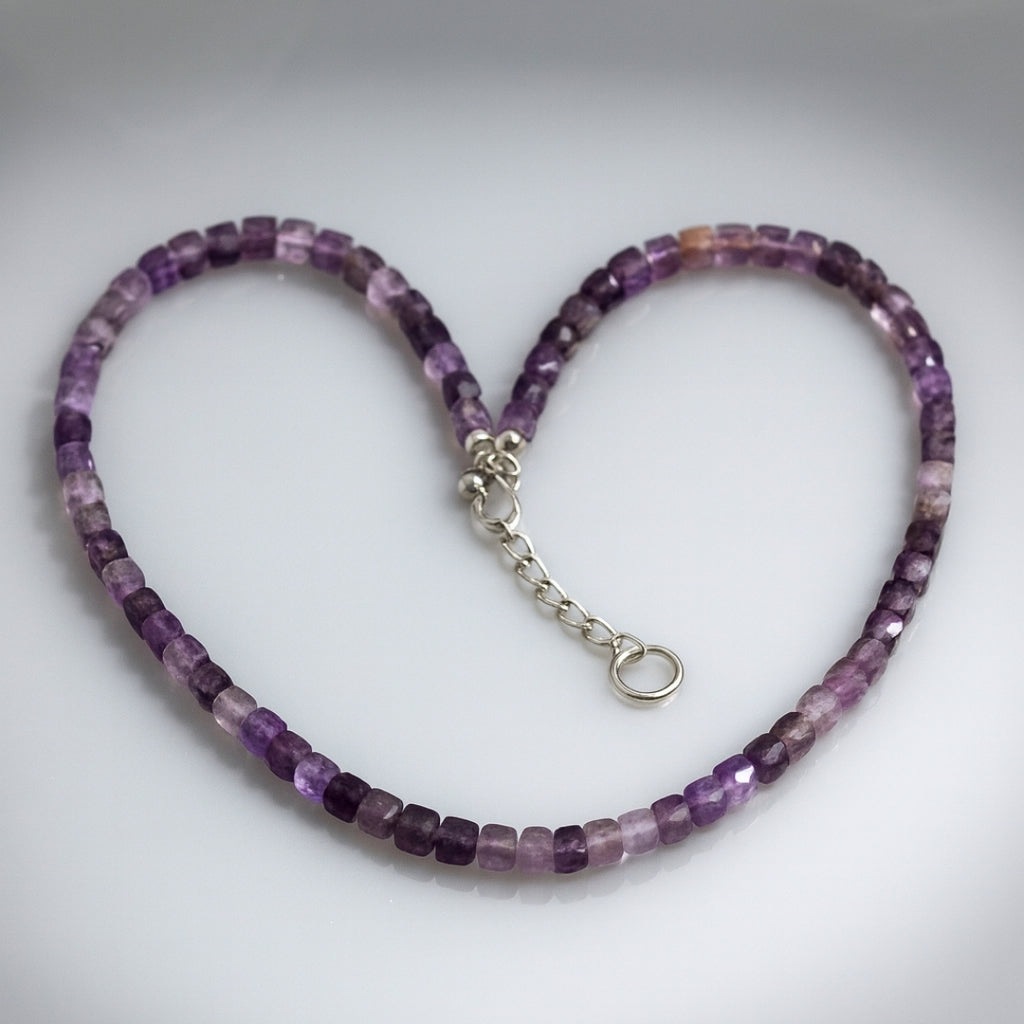 Amethyst Earth Frequency Necklace 5mm Faceted Cube Natural Gemstone