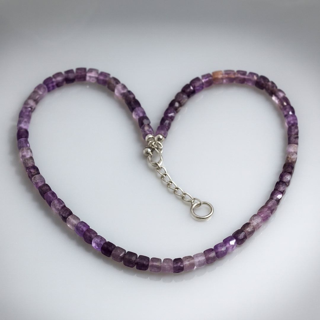 Amethyst Earth Frequency Necklace 5mm Faceted Cube Natural Gemstone