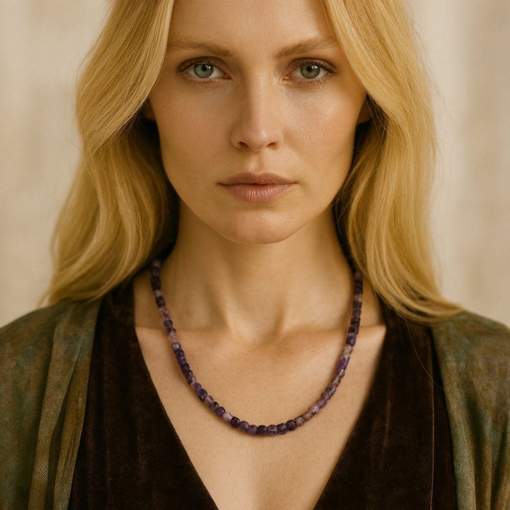 Amethyst Earth Frequency Necklace 5mm Faceted Cube Natural Gemstone