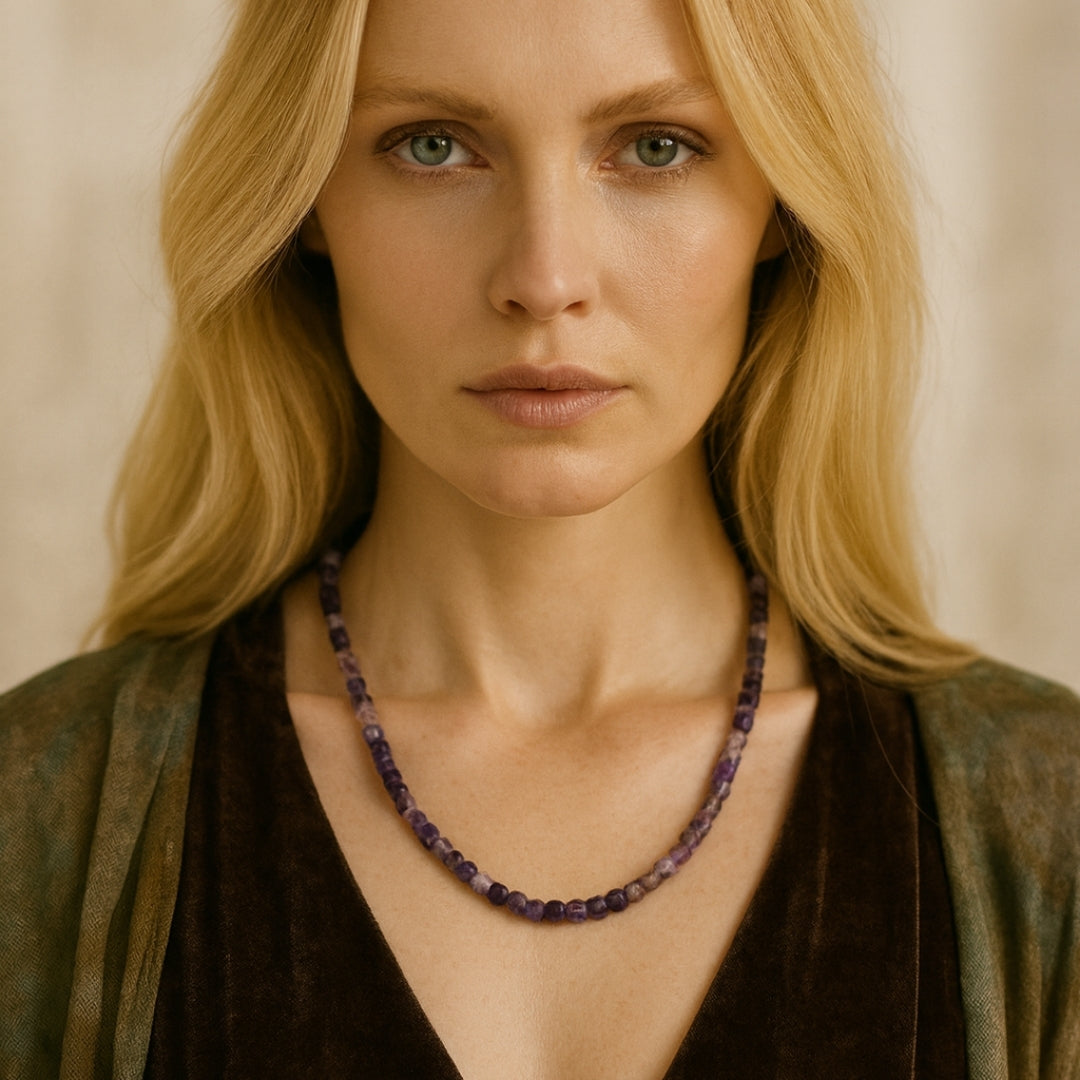 Amethyst Earth Frequency Necklace 5mm Faceted Cube Natural Gemstone