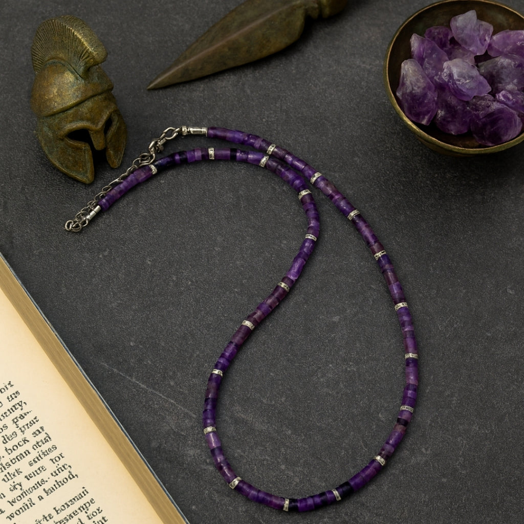 Amethyst Cylinder Necklace 4x2mm