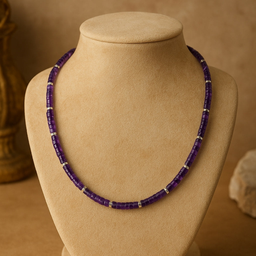 Amethyst Cylinder Necklace 4x2mm