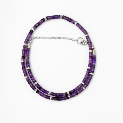 Amethyst Cylinder Necklace 4x2mm