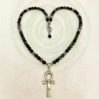 Obsidian Seal of Ankh |Silver Obsidian Hematite Necklace 6 mm