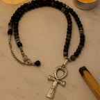 Obsidian Seal of Ankh |Silver Obsidian Hematite Necklace 6 mm