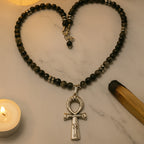 Obsidian Seal of Ankh |Silver Obsidian Hematite Necklace 6 mm