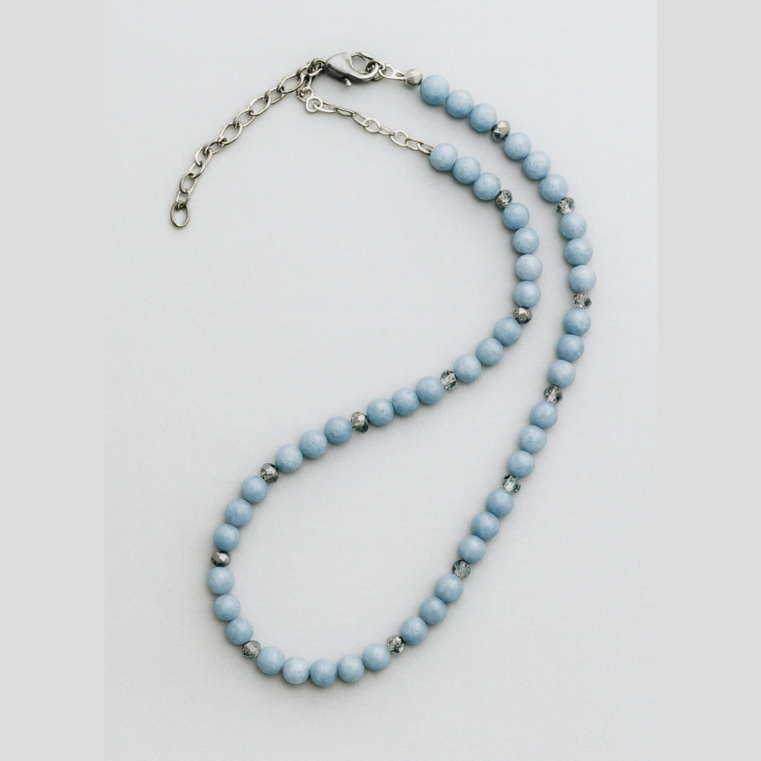 Angelite Faceted Crystal Necklace 6mm Calm Energy Communication Serenity Angelic Protection Angelic Guidance Talisman Handmade Gift for Her
