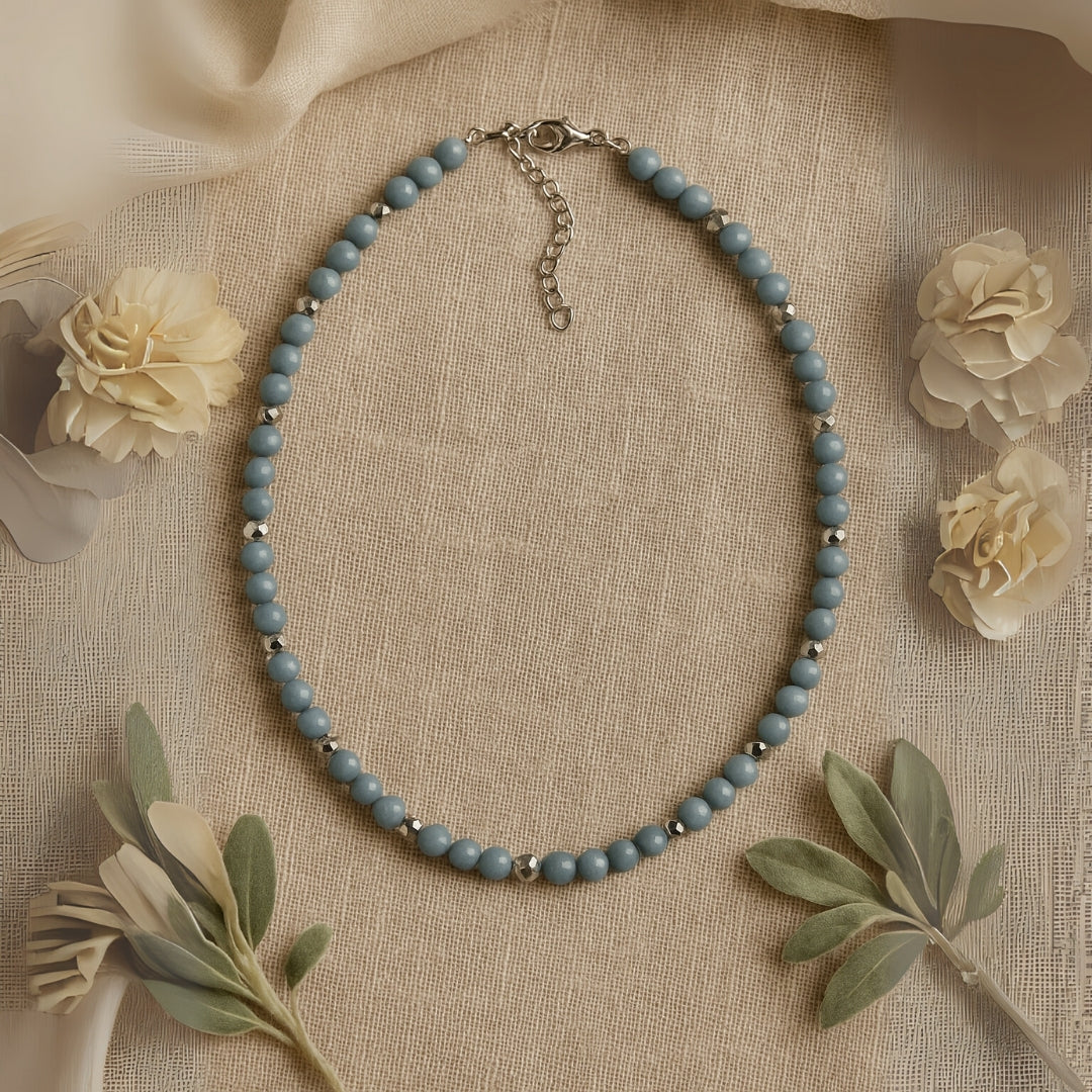 Angelite Faceted Crystal Necklace 6mm Calm Energy Communication Serenity Angelic Protection Angelic Guidance Talisman Handmade Gift for Her