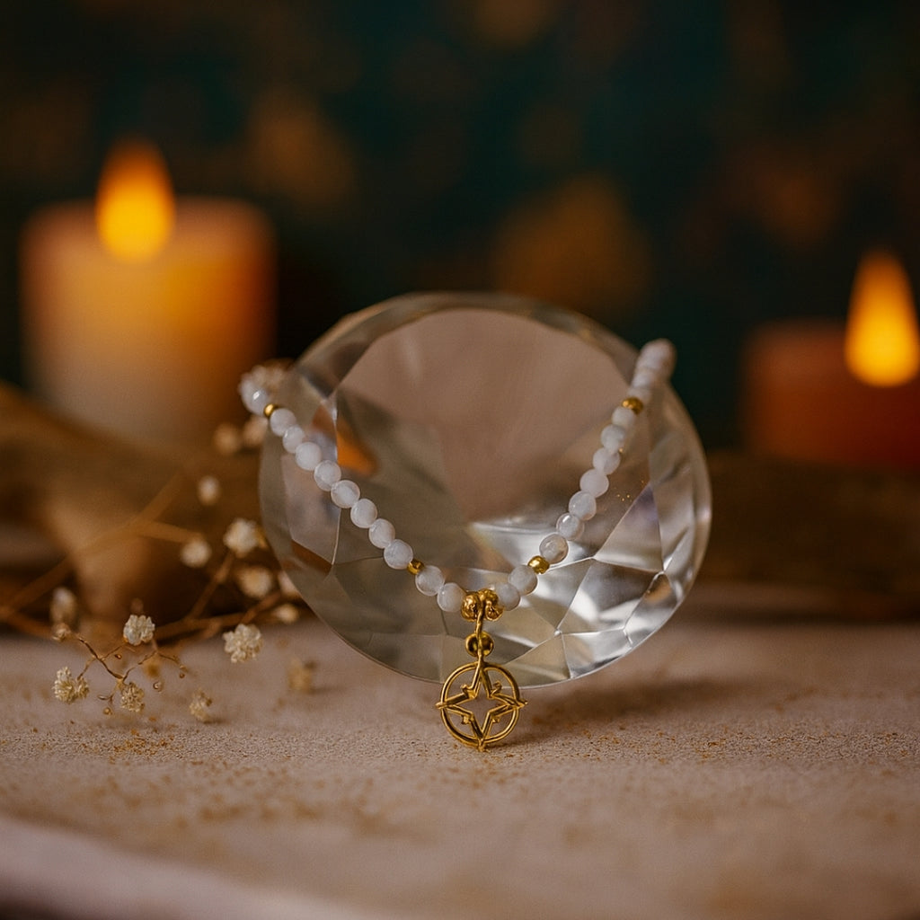 Moonstone & Golden Compass Star Pendant Necklace