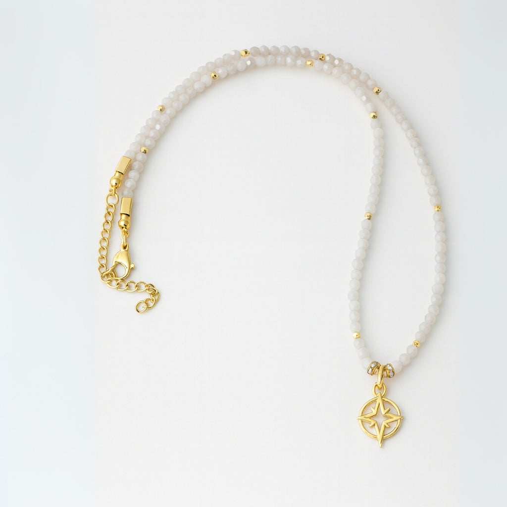 Moonstone & Golden Compass Star Pendant Necklace
