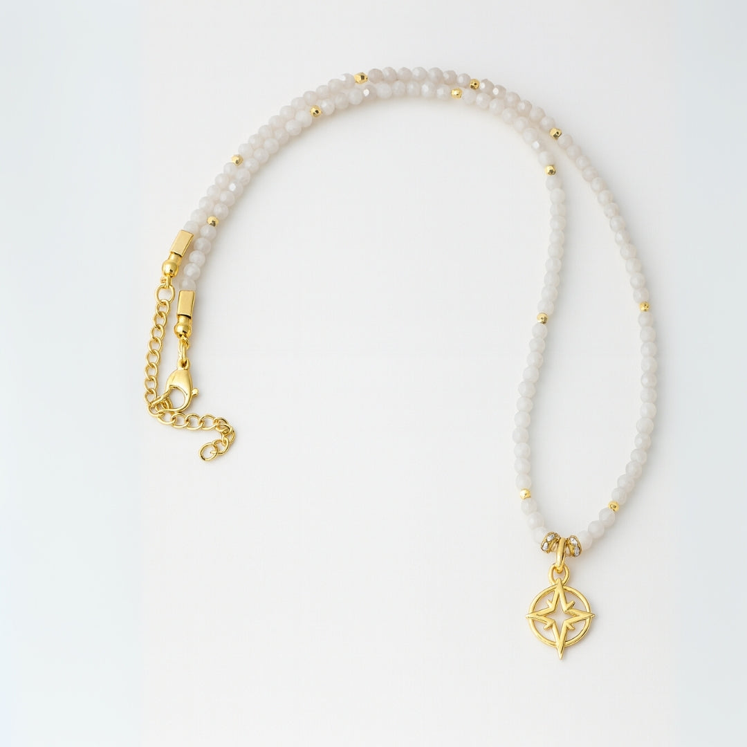 Moonstone & Golden Compass Star Pendant Necklace