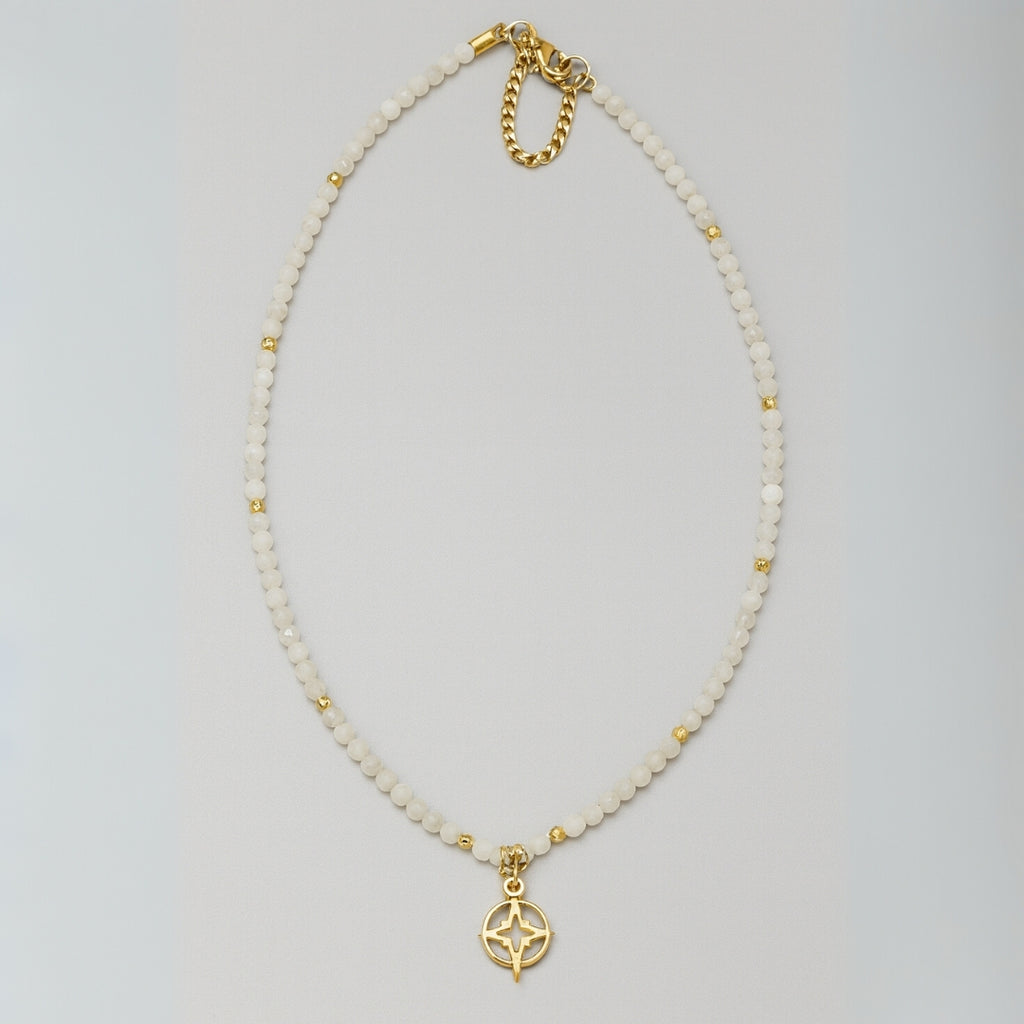 Moonstone & Golden Compass Star Pendant Necklace