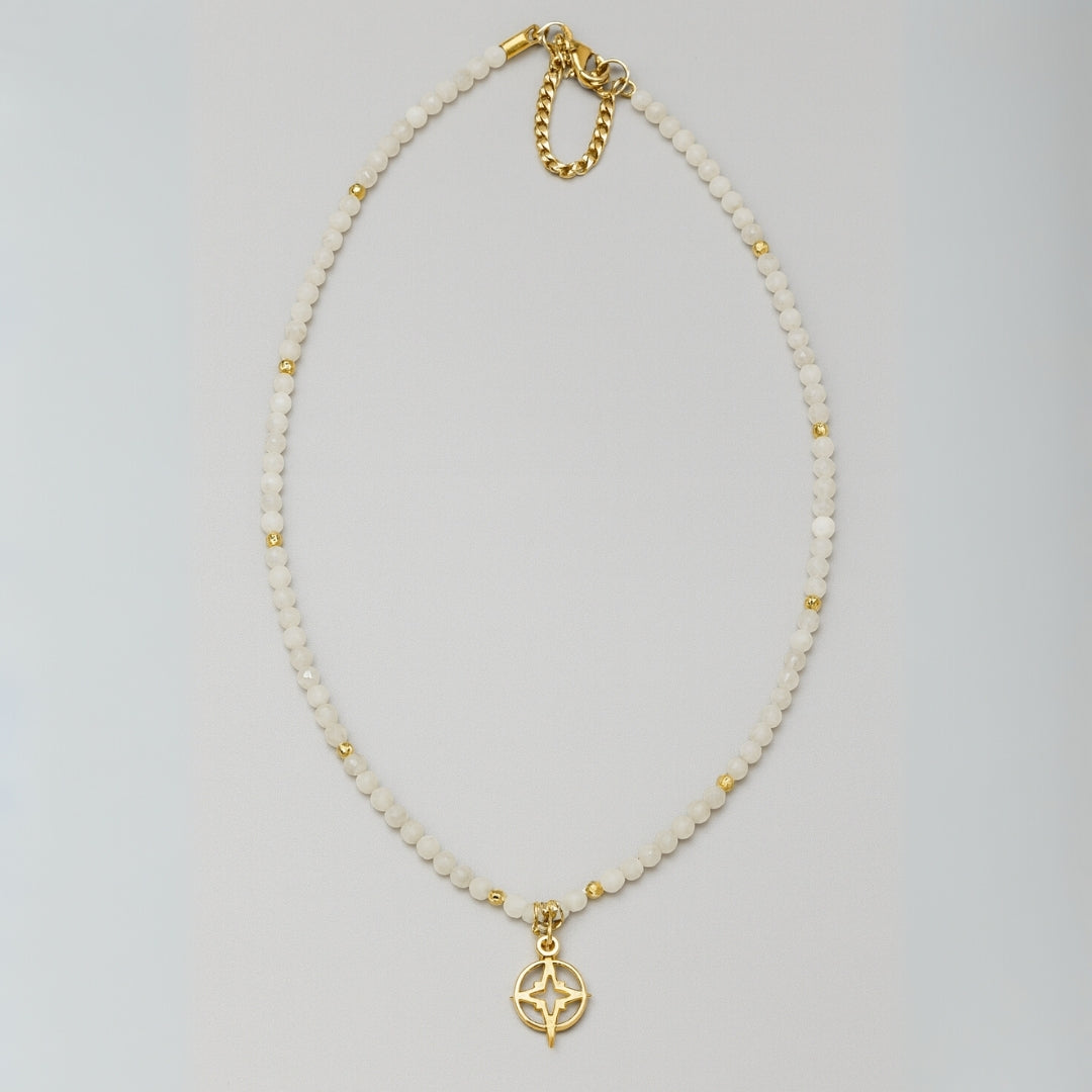 Moonstone & Golden Compass Star Pendant Necklace