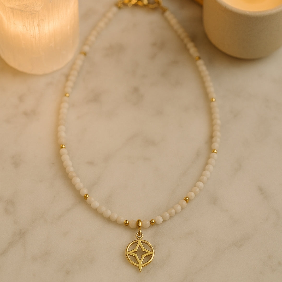 Moonstone & Golden Compass Star Pendant Necklace