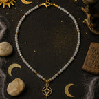 Moonstone & Golden Compass Star Pendant Necklace