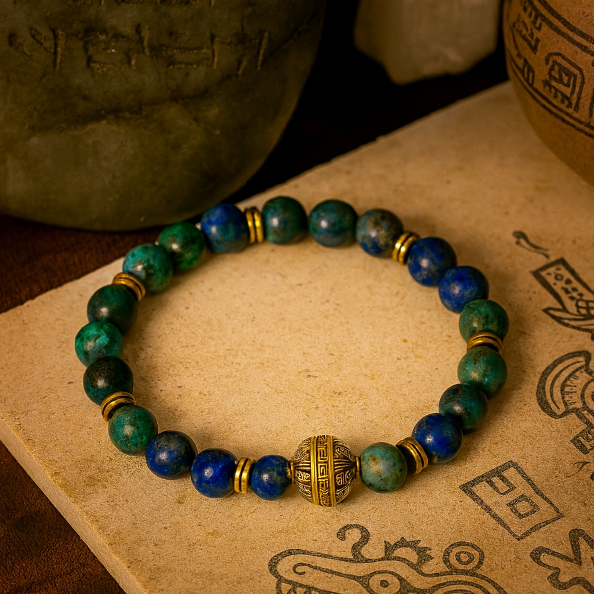 Natural Azurite Crystal Bracelet 8 mm|Erlik Khan’s Dragon Kutsal Quetzal