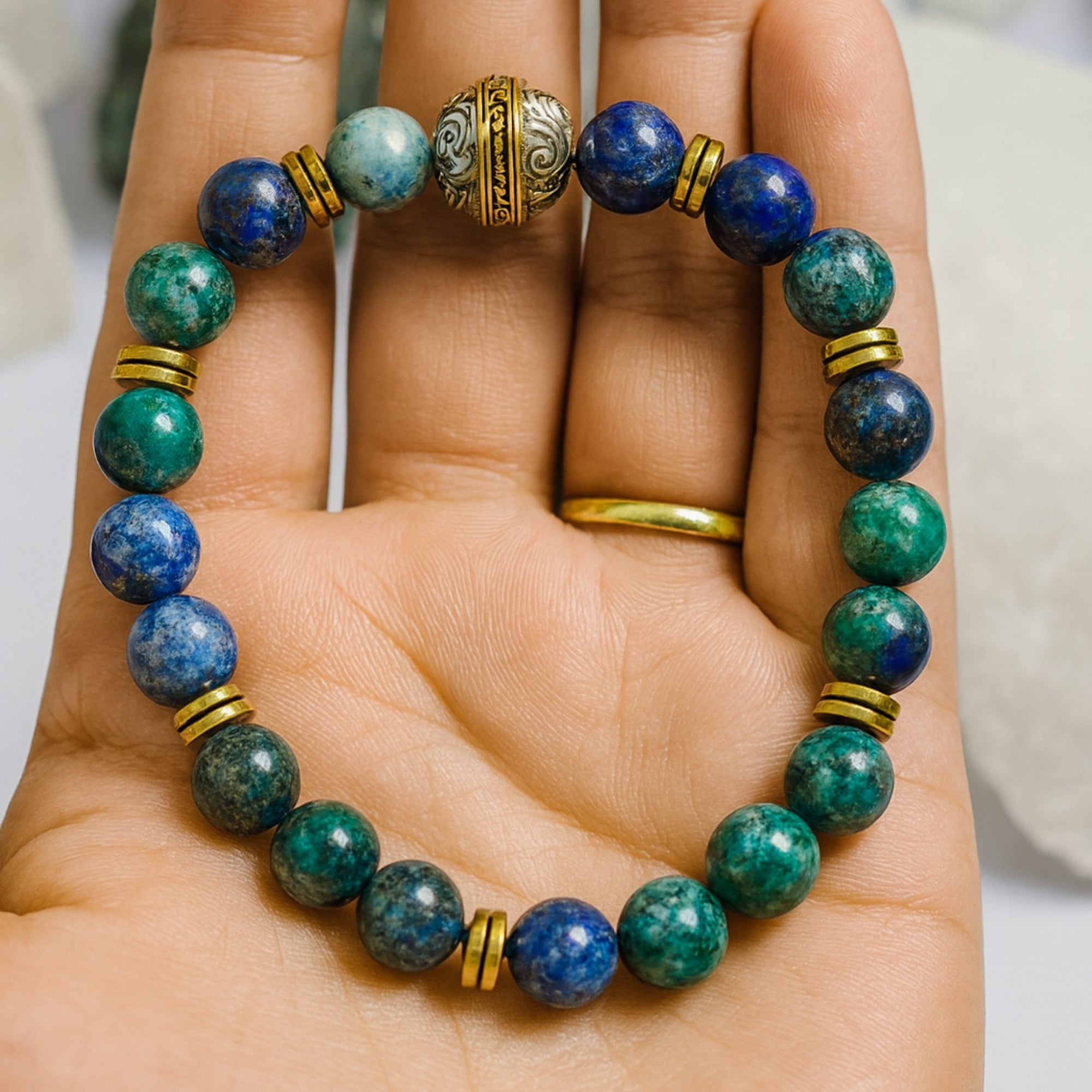 Natural Azurite Crystal Bracelet 8 mm|Erlik Khan’s Dragon Kutsal Quetzal