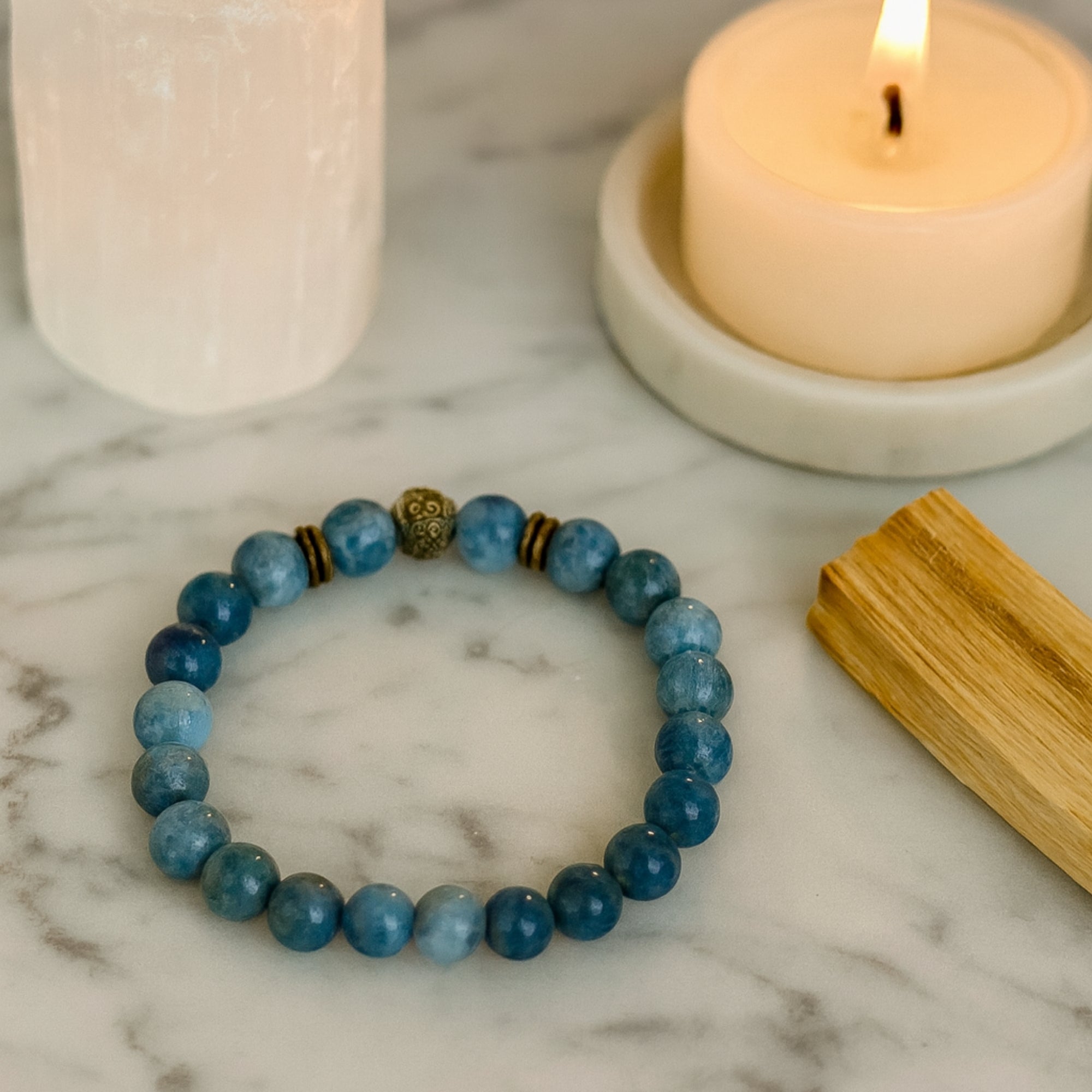 Clarity Codex Apatite Bracelet |8 mm Natural Blue Apatite Beads