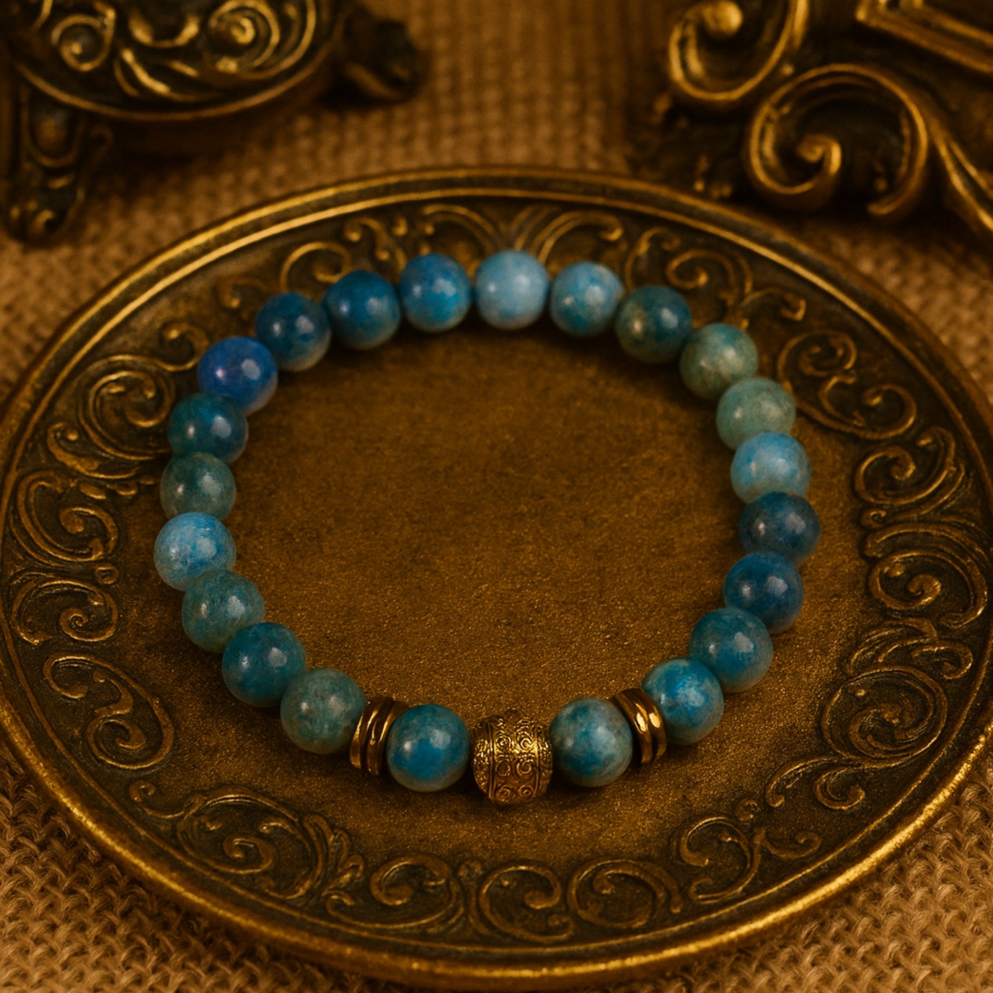 Clarity Codex Apatite Bracelet |8 mm Natural Blue Apatite Beads