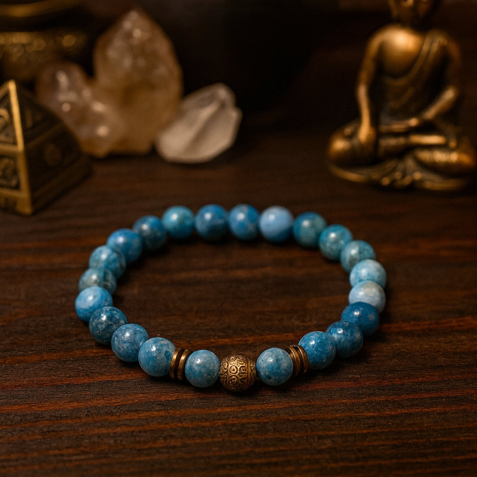 Clarity Codex Apatite Bracelet |8 mm Natural Blue Apatite Beads
