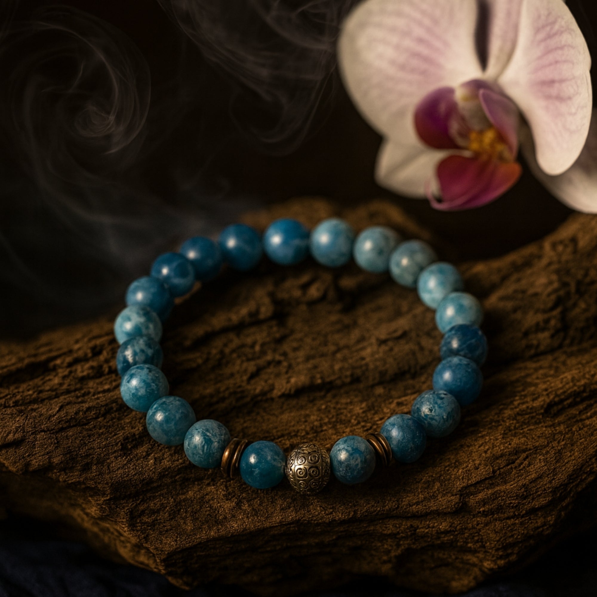 Clarity Codex Apatite Bracelet |8 mm Natural Blue Apatite Beads