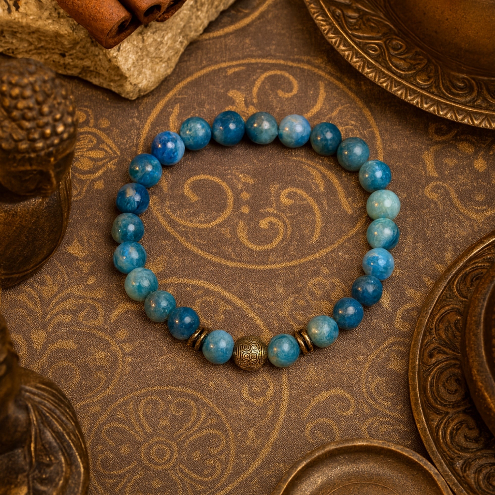 Clarity Codex Apatite Bracelet |8 mm Natural Blue Apatite Beads