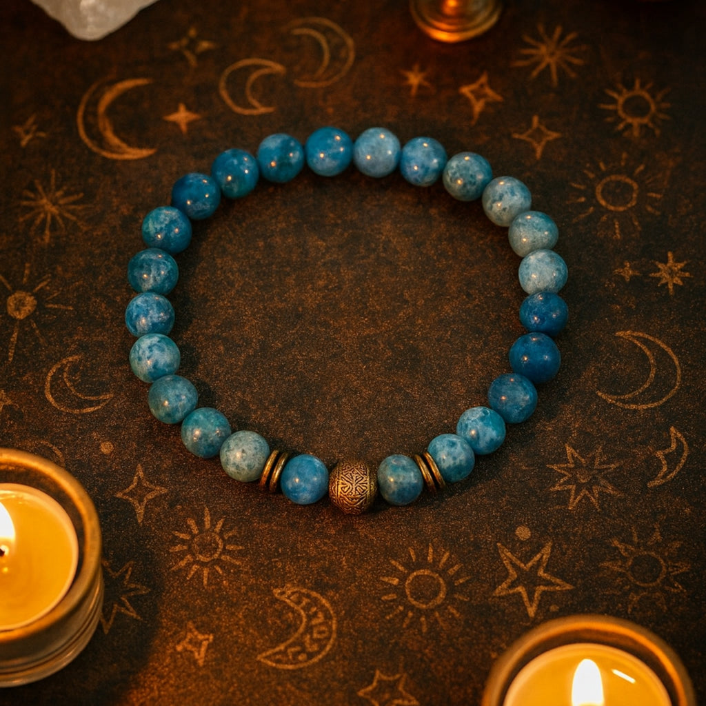 Clarity Codex Apatite Bracelet |8 mm Natural Blue Apatite Beads
