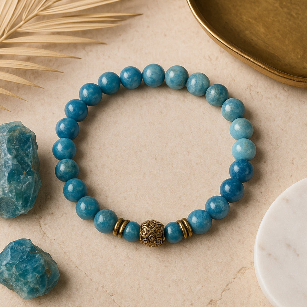 Clarity Codex Apatite Bracelet |8 mm Natural Blue Apatite Beads