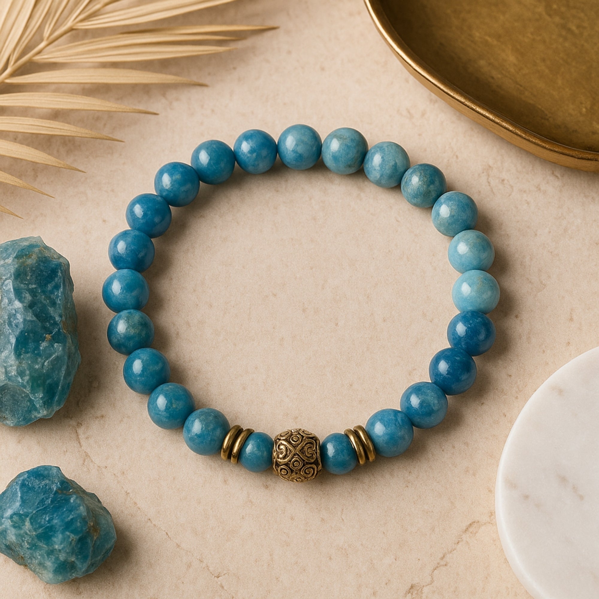 Clarity Codex Apatite Bracelet |8 mm Natural Blue Apatite Beads