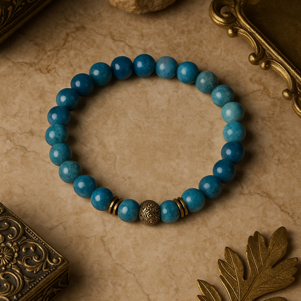 Clarity Codex Apatite Bracelet |8 mm Natural Blue Apatite Beads