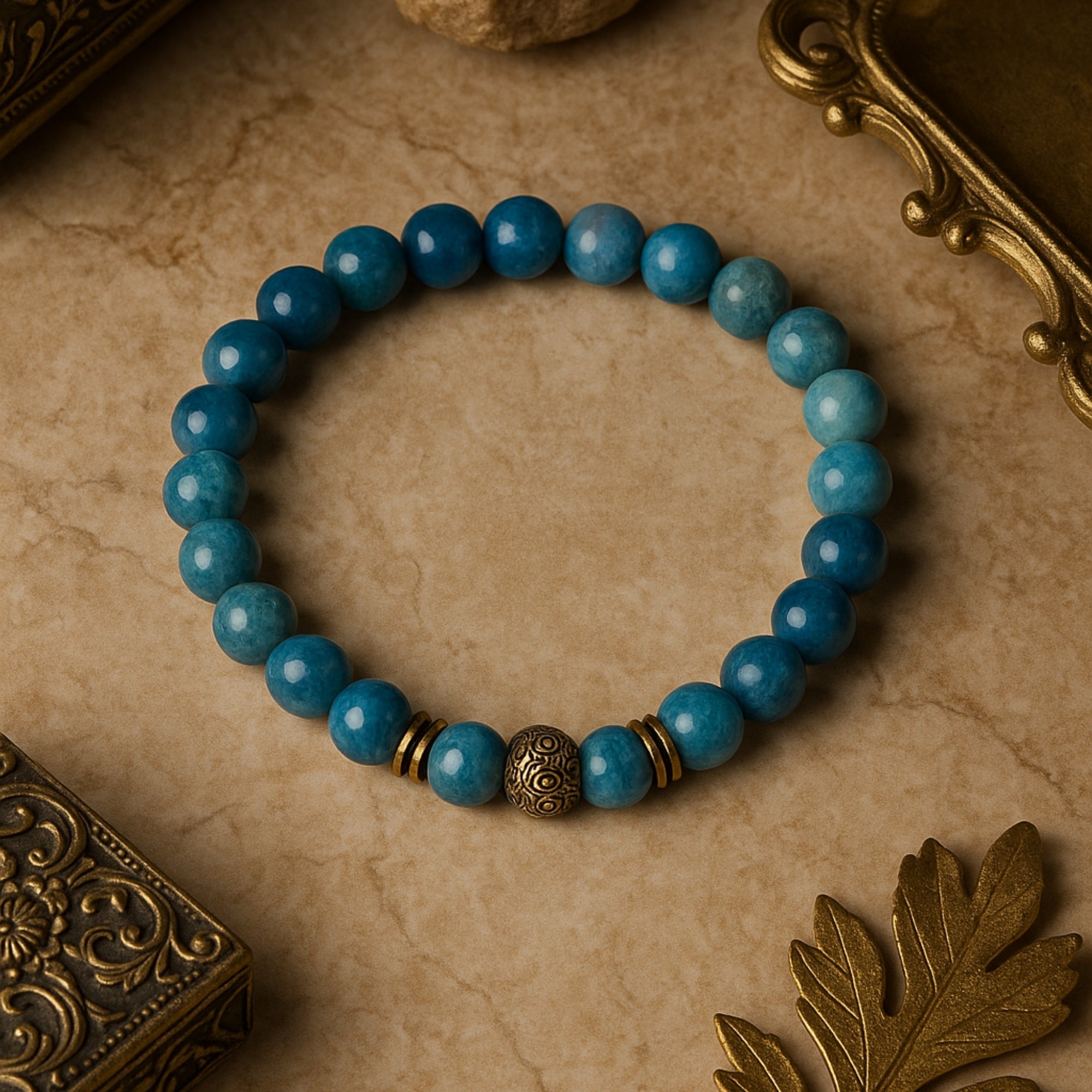 Clarity Codex Apatite Bracelet |8 mm Natural Blue Apatite Beads