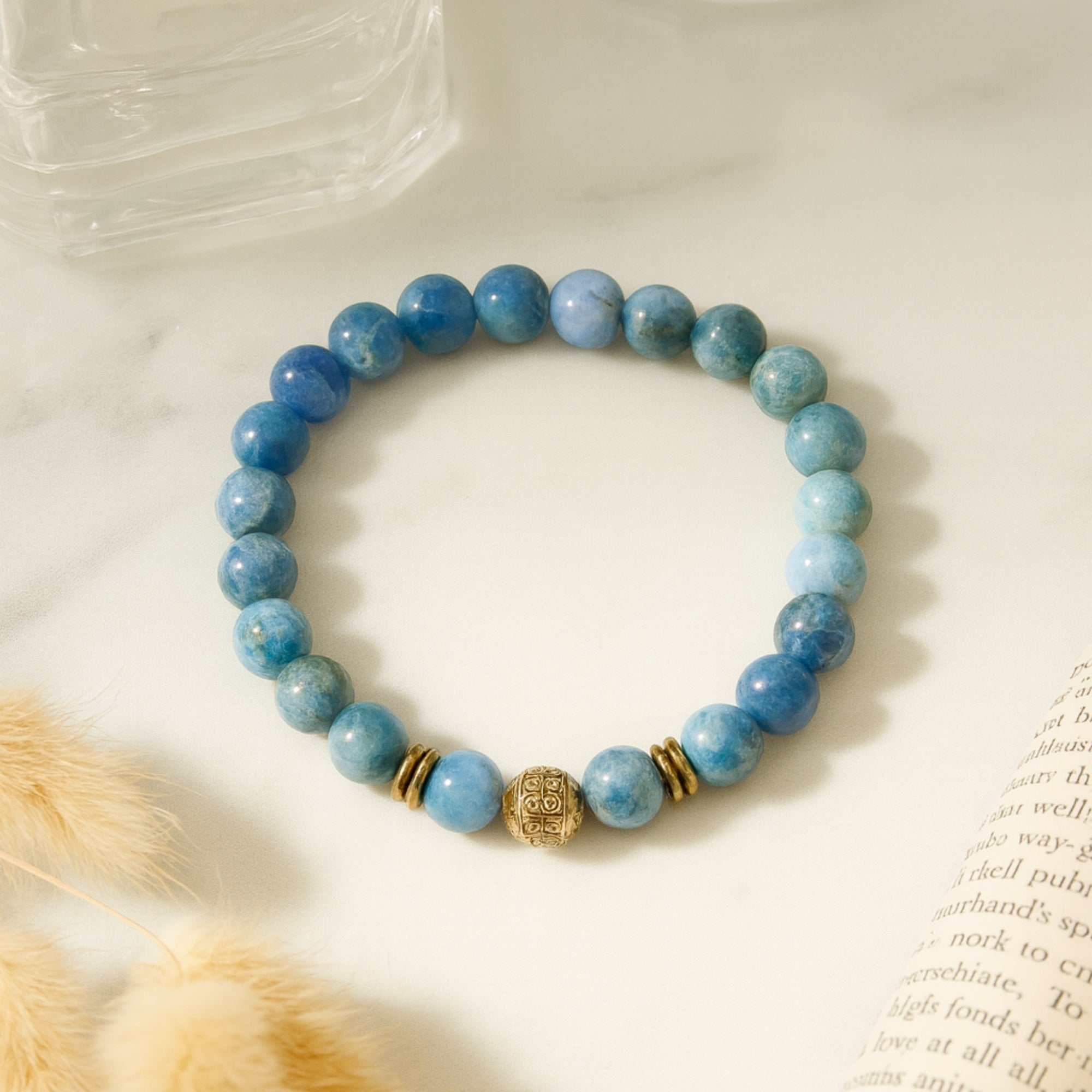 Clarity Codex Apatite Bracelet |8 mm Natural Blue Apatite Beads