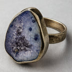 Blue Druzy Core Ring | Artisan Silver Finish Adjustable Crystal Ring |