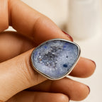 Blue Druzy Core Ring | Artisan Silver Finish Adjustable Crystal Ring |