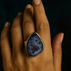 Blue Druzy Core Ring | Artisan Silver Finish Adjustable Crystal Ring |