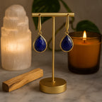 18k Gold Plated Blue Sapphire Drop Earrings | Natural Sapphire Gemstone | Dangle Earrings | Elegant Teardrop Jewelry |
