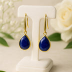18k Gold Plated Blue Sapphire Drop Earrings | Natural Sapphire Gemstone | Dangle Earrings | Elegant Teardrop Jewelry |