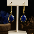 18k Gold Plated Blue Sapphire Drop Earrings | Natural Sapphire Gemstone | Dangle Earrings | Elegant Teardrop Jewelry |
