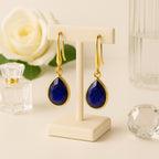 18k Gold Plated Blue Sapphire Drop Earrings | Natural Sapphire Gemstone | Dangle Earrings | Elegant Teardrop Jewelry |