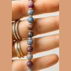 Ruby Sapphire Handmade Bracelet 6mm Faceted with Hematite & Clover Charm