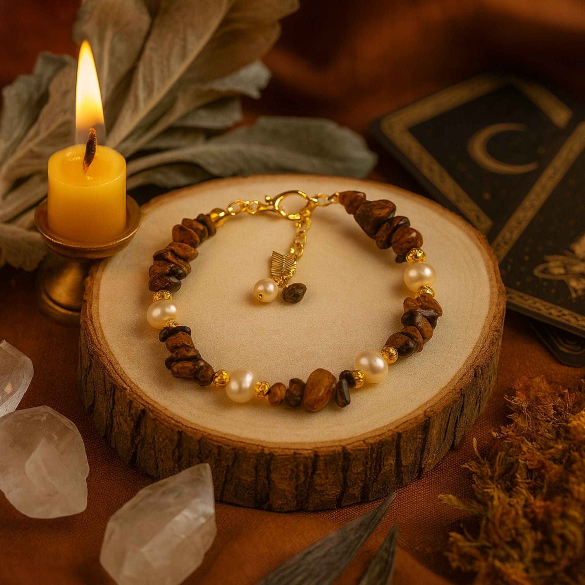 Golden Aura Tiger Eye & Pearl Bracelet|Sun Moon Harmony Talisman